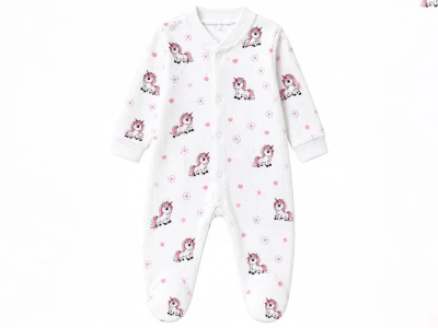 Toptan SÜPERMİNİ  Unicorn Baskılı Kız Bebe Tulum - Toptan Çocuk Giyim Beniz Kids