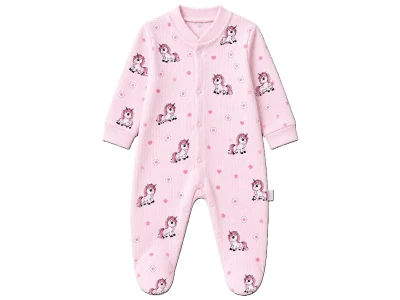 Toptan SÜPERMİNİ  Unicorn Baskılı Kız Bebe Tulum PEMBE - Beniz Bebe