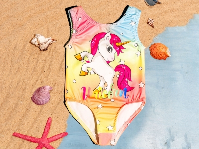 Unicorn Baskılı Kız Mayo