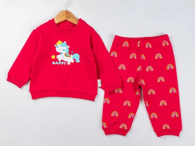 Toptan COMİX Unicorn Baskılı Kız Takım PEMBE - Beniz Bebe
