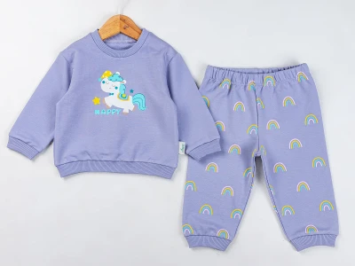 Toptan COMİX Unicorn Baskılı Kız Takım LİLA - Beniz Bebe