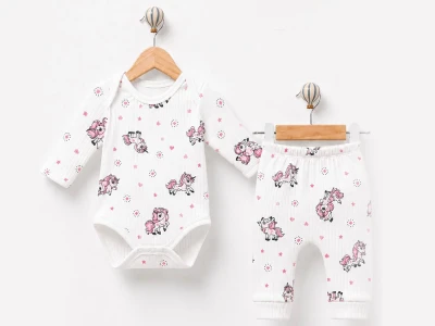 Toptan SÜPERMİNİ  Unicorn Desenli Kız Bebe Takım  - Toptan Çocuk Giyim Beniz Kids