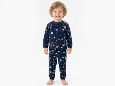 Uzay Desenli Erkek Bebe Pijama Takım 
