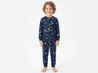 Toptan İSOBEL Uzay Desenli Erkek Pijama Takımı  - Toptan Çocuk Giyim Beniz Kids