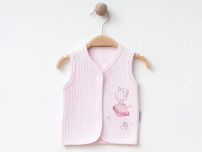 Toptan GÜMÜŞ Uzay Detay Bebek Yelek PEMBE - Beniz Bebe