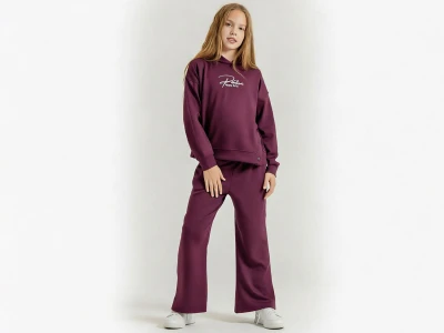 Toptan ÖZ BEBE Vibes Baskılı Çıtçıtlı Oysho Kız Takım MÜRDÜM - Beniz Bebe