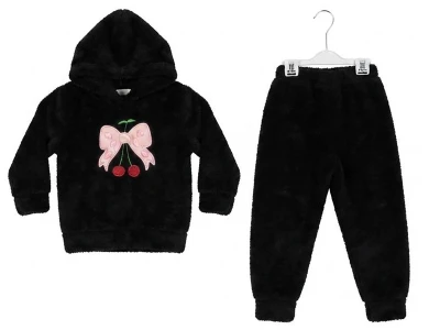 Toptan CMK Vişne & Fiyonk Nakışlı Well Soft Kız Takım  SİYAH - Beniz Bebe