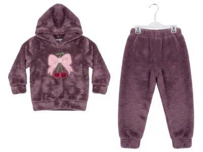 Toptan CMK Vişne & Fiyonk Nakışlı Well Soft Kız Takım  MÜRDÜM - Beniz Bebe