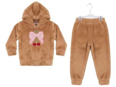 Toptan CMK Vişne & Fiyonk Nakışlı Well Soft Kız Takım  KAHVERENGİ - Beniz Bebe