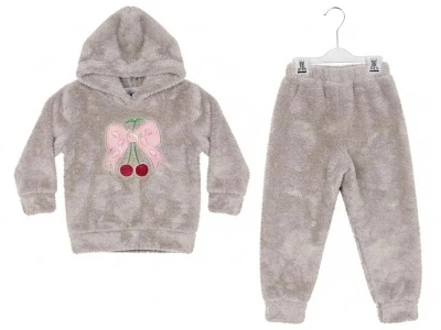 Toptan CMK Vişne & Fiyonk Nakışlı Well Soft Kız Takım  GRİ - Beniz Bebe