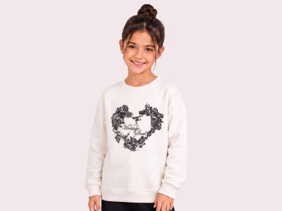 Toptan ROYA KİDS Vintage Baskılı 3 İp Şardonlu Kız Sweat  - Toptan Çocuk Giyim Beniz Kids