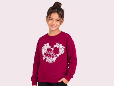 Toptan ROYA KİDS Vintage Baskılı 3 İp Şardonlu Kız Sweat  FUŞYA - Beniz Bebe