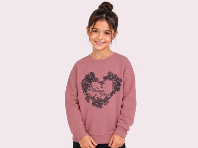 Toptan ROYA KİDS Vintage Baskılı 3 İp Şardonlu Kız Sweat  GÜLKURUSU - Beniz Bebe