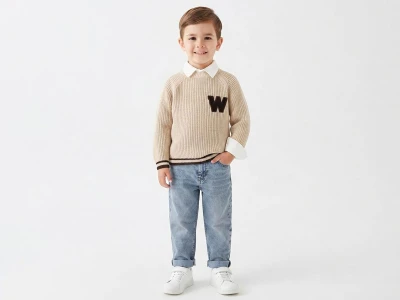 Toptan WEENY KİDS W Detay Trikolu 3'lü Erkek Takım KREM - Beniz Bebe