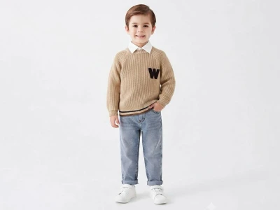 Toptan WEENY KİDS W Detay Trikolu 3'lü Erkek Takım BEJ - Beniz Bebe