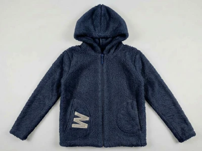 Toptan MENSİS W Nakışlı Kapşonlu Welsoft Peluş Ceket - Toptan Çocuk Giyim Beniz Kids
