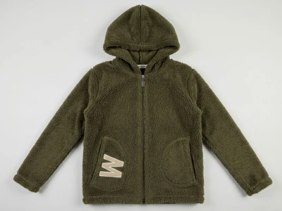Toptan MENSİS W Nakışlı Kapşonlu Welsoft Peluş Ceket Khaki - Beniz Bebe