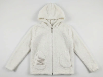 Toptan MENSİS W Nakışlı Kapşonlu Welsoft Peluş Ceket White - Beniz Bebe