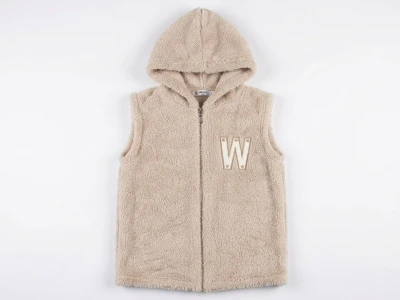 Toptan MENSİS W Nakışlı Kapşonlu Welsoft Peluş Kız Yelek - Toptan Çocuk Giyim Beniz Kids