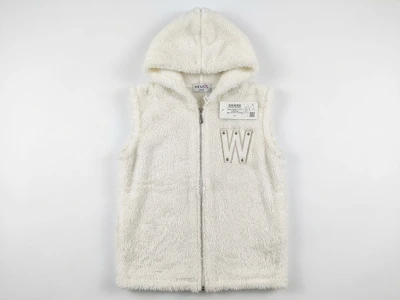 Toptan MENSİS W Nakışlı Kapşonlu Welsoft Peluş Kız Yelek White - Beniz Bebe