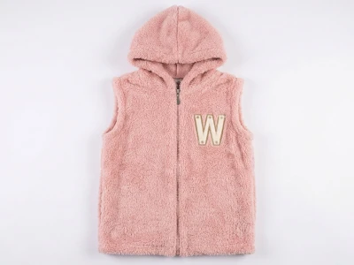 Toptan MENSİS W Nakışlı Kapşonlu Welsoft Peluş Kız Yelek Rose - Beniz Bebe