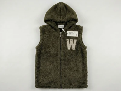 Toptan MENSİS W Nakışlı Kapşonlu Welsoft Peluş Kız Yelek Khaki - Beniz Bebe