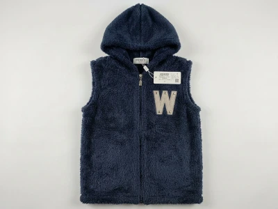 Toptan MENSİS W Nakışlı Kapşonlu Welsoft Peluş Kız Yelek Navy blue - Beniz Bebe