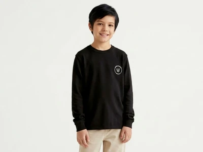 Toptan TANEM KİDS W Nakışlı Şardonlu 3 İp Erkek Çocuk Sweat SİYAH - Beniz Bebe