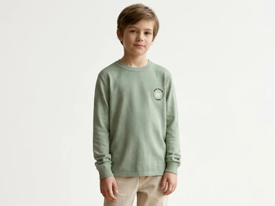 Toptan TANEM KİDS W Nakışlı Şardonlu 3 İp Erkek Çocuk Sweat YEŞİL - Beniz Bebe