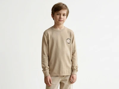 Toptan TANEM KİDS W Nakışlı Şardonlu 3 İp Erkek Çocuk Sweat CAMEL - Beniz Bebe