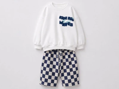 Toptan LUCCO Waves Baskılı 3 İp Şardonsuz Erkek Çocuk Takım Navy blue - Beniz Bebe