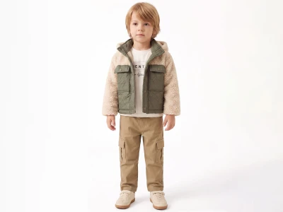 Toptan CANÖZ Well Soft Peluş Ceketli Şapkalı Erkek Üçlü Takım  - Toptan Çocuk Giyim Beniz Kids