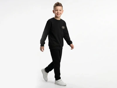 Toptan TANEM KİDS What Time Baskılı Erkek Çocuk Sweat SİYAH - Beniz Bebe