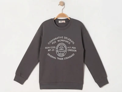 Toptan RUHAT KİDS Workforce Baskılı 3 İp Şardonlu Erkek Sweat  Smoked - Beniz Bebe