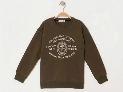 Toptan RUHAT KİDS Workforce Baskılı 3 İp Şardonlu Erkek Sweat  Khaki - Beniz Bebe