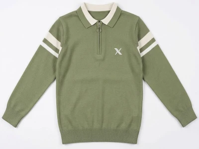Toptan METEX X Nakışlı Yakalı Fermuarlı Triko Erkek Sweat  - Toptan Çocuk Giyim Beniz Kids