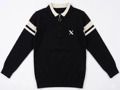 Toptan METEX X Nakışlı Yakalı Fermuarlı Triko Erkek Sweat  SİYAH - Beniz Bebe