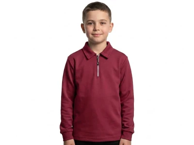 Toptan TANEM KİDS Yakalı Fermuarlı Erkek Sweat  BORDO - Beniz Bebe