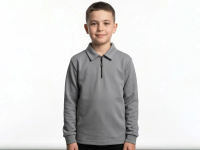Toptan TANEM KİDS Yakalı Fermuarlı Erkek Sweat  GRİ - Beniz Bebe