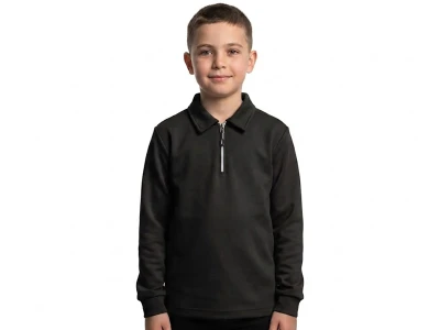 Toptan TANEM KİDS Yakalı Fermuarlı Erkek Sweat  SİYAH - Beniz Bebe