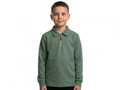 Toptan TANEM KİDS Yakalı Fermuarlı Erkek Sweat  YEŞİL - Beniz Bebe