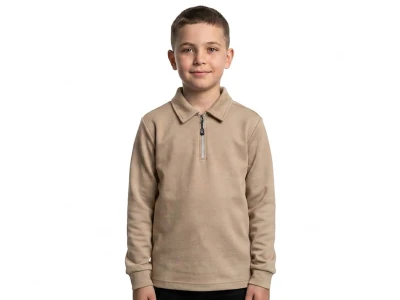 Toptan TANEM KİDS Yakalı Fermuarlı Erkek Sweat  BEJ - Beniz Bebe