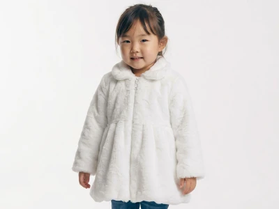 Toptan CARİNO Yakalı Peluş Kız Çocuk Mont - Toptan Çocuk Giyim Beniz Kids