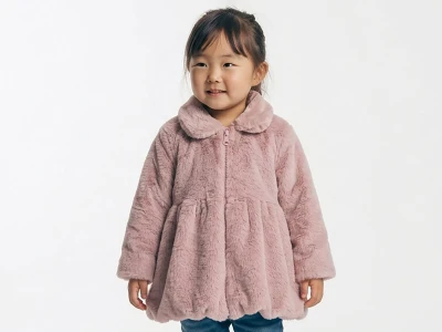 Toptan CARİNO Yakalı Peluş Kız Çocuk Mont Rose - Beniz Bebe