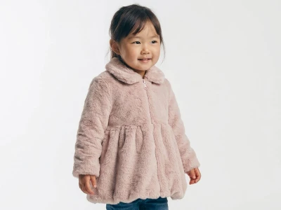 Toptan CARİNO Yakalı Peluş Kız Çocuk Mont Powder - Beniz Bebe