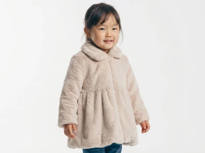 Toptan CARİNO Yakalı Peluş Kız Çocuk Mont Beige - Beniz Bebe