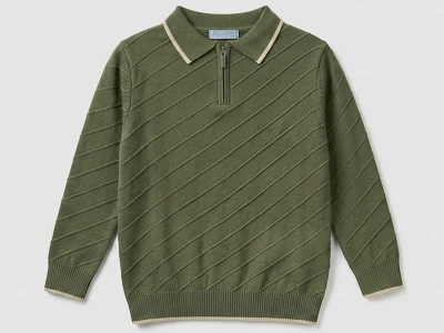 Toptan METEX Yan Çizgili Fermuarlı Triko Erkek Sweat HAKİ - Beniz Bebe