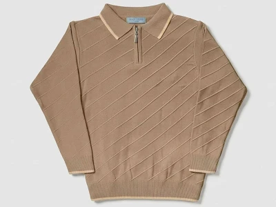 Toptan METEX Yan Çizgili Fermuarlı Triko Erkek Sweat BEJ - Beniz Bebe
