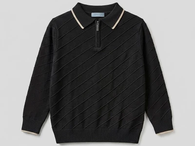 Toptan METEX Yan Çizgili Fermuarlı Triko Erkek Sweat SİYAH - Beniz Bebe