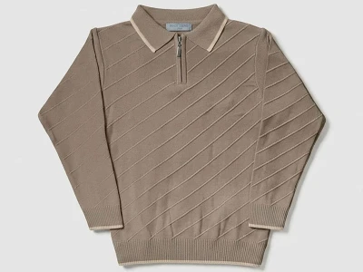 Toptan METEX Yan Çizgili Fermuarlı Triko Erkek Sweat KAHVERENGİ - Beniz Bebe